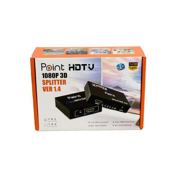 Point HDMI Splitter 1x2 Metal | 1 Input · 2 Outputs | Metal Housing | 5 V DC Powered | LED Status Indicators | Black