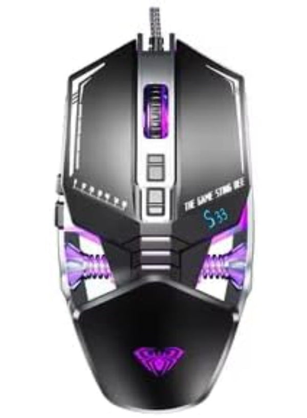 AULA S33 Wired Gaming Mouse | Wired USB | 2400 DPI · 4 Adjustable Levels | 7 Buttons | RGB Backlight | Black