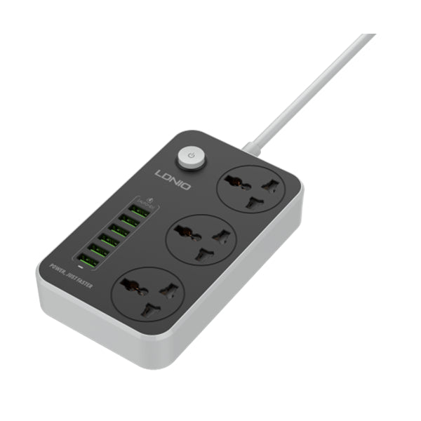 LDNIO SC3604 Power Strip | 3 Universal AC Sockets · 100-250V/10A · 2500W Max | 6 USB-A Ports · 5V/3.4A · 17W Max | 2m Ca