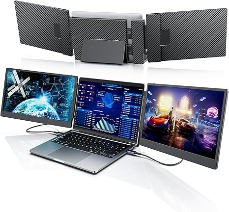 Laptomo S3 | 14" Triple Portable Monitor for Laptop | Dual FHD IPS Screen Extender | Plug & Play | USB-C | For 13"-17" Laptops