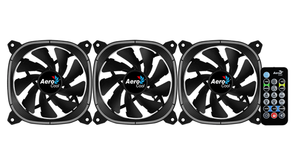 Aerocool Astro 12 Pro 120mm ARGB Case Fan Kit | 3-Pack · H66F Hub · RF Remote | 1000 RPM · 42.1 CFM · 1.68 mmH2O · 17.5