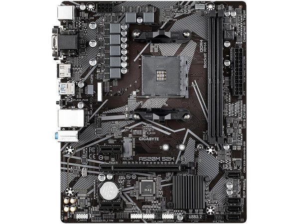 GIGABYTE A520M S2H | AMD AM4 Micro-ATX Motherboard | DDR4 5100+ | PCIe 3.0 | NVMe M.2 | Triple Display Output (HDMI/DVI-D/D-Sub) | Gigabit LAN | RGB Fusion 2.0 | For Ryzen 3000/4000/5000 Series