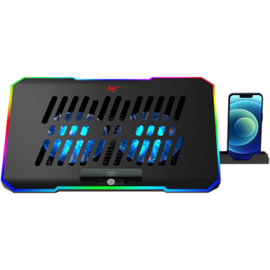 HAVIT F2069 Laptop Cooling Pad | Fits Laptops up to 17-inch | 4 Fans · Blue LED | Dual USB Hub | Adjustable Height · Met