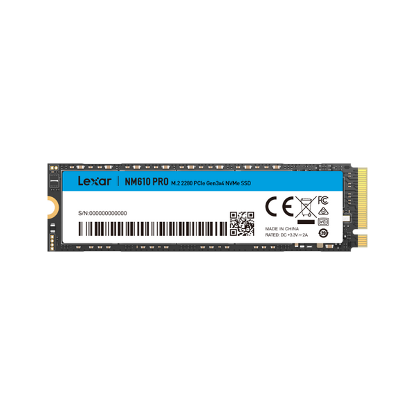 Lexar NM610PRO 500GB NVMe SSD | M.2 2280 PCIe Gen3 x4 NVMe 1.4 | 3,300 MB/s Read · 1,700 MB/s Write | 120 TBW · 3-Year W