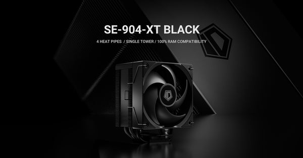 ID-COOLING SE-904-XT Black CPU Air Cooler | 4 × 6mm Direct-Touch Heatpipes · 180W TDP | 100mm PWM Fan · 500–2500 RPM · 4