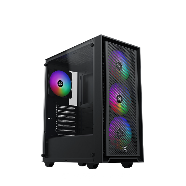 XIGMATEK Sky II Mid-Tower Gaming Case + X-Power 600W 80+ PSU | ATX · Micro-ATX · Mini-ITX | 4 × Fixed-RGB Fans | Tempere