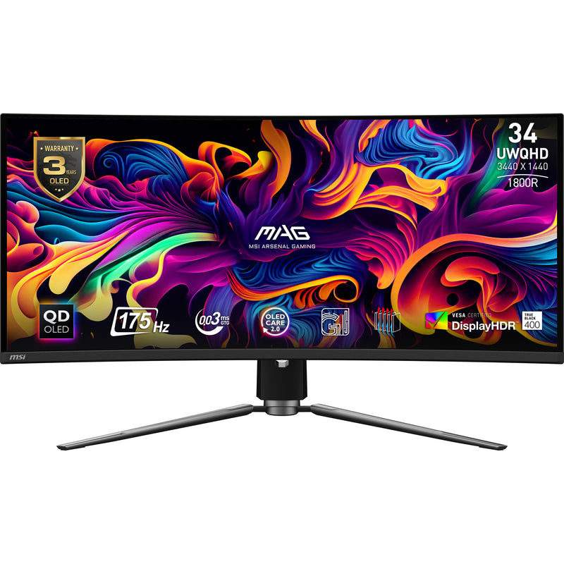 MSI MAG 341CQP QD-OLED 34-Inch Ultrawide Curved Gaming Monitor | UWQHD | 175Hz | QD-OLED 1800R | Black