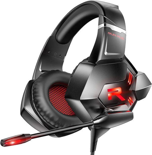 RUNMUS K11 Gaming Headset | 50mm Dual Neodymium Drivers | 7.1 Surround Sound | Wired USB + 3.5mm · LED Lighting | Black