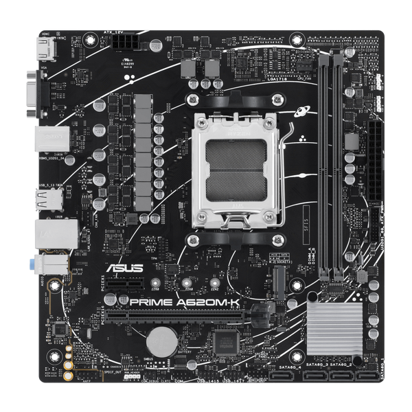 ASUS PRIME A620M-K AMD A620 Micro-ATX Motherboard | Socket AM5 · Ryzen 9000/8000/7000 | 2× DDR5 · 96GB · 7200 MHz (OC) ·