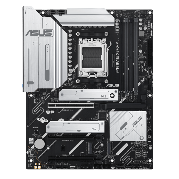 ASUS PRIME X870-P Motherboard | AMD X870 · Socket AM5 · ATX | DDR5 8000+ MT/s · 4 DIMM · 256GB | PCIe 5.0 · 4x M.2 · 2x
