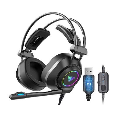 AULA S606 Gaming Headset | USB 7.1 Surround Sound | 50mm Drivers · 20Hz–20kHz | 32Ω · 110dB | RGB Lighting · Noise-Reduc