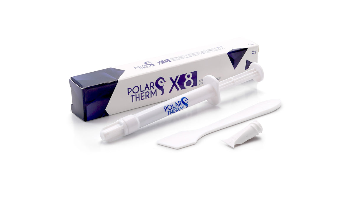 Polartherm X-8 Thermal Paste | 2 g · PT-X8-002 | 2.6 g/cm³ · Not Electrically Conductive (0 pS/m) | -50°C to +150°C | Spatula + Applicator Included | Grey