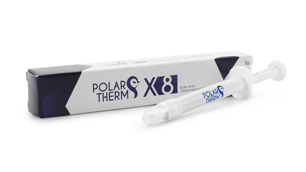 Polartherm X-8 Thermal Paste | 2 g · PT-X8-002 | 2.6 g/cm³ · Not Electrically Conductive (0 pS/m) | -50°C to +150°C | Spatula + Applicator Included | Grey