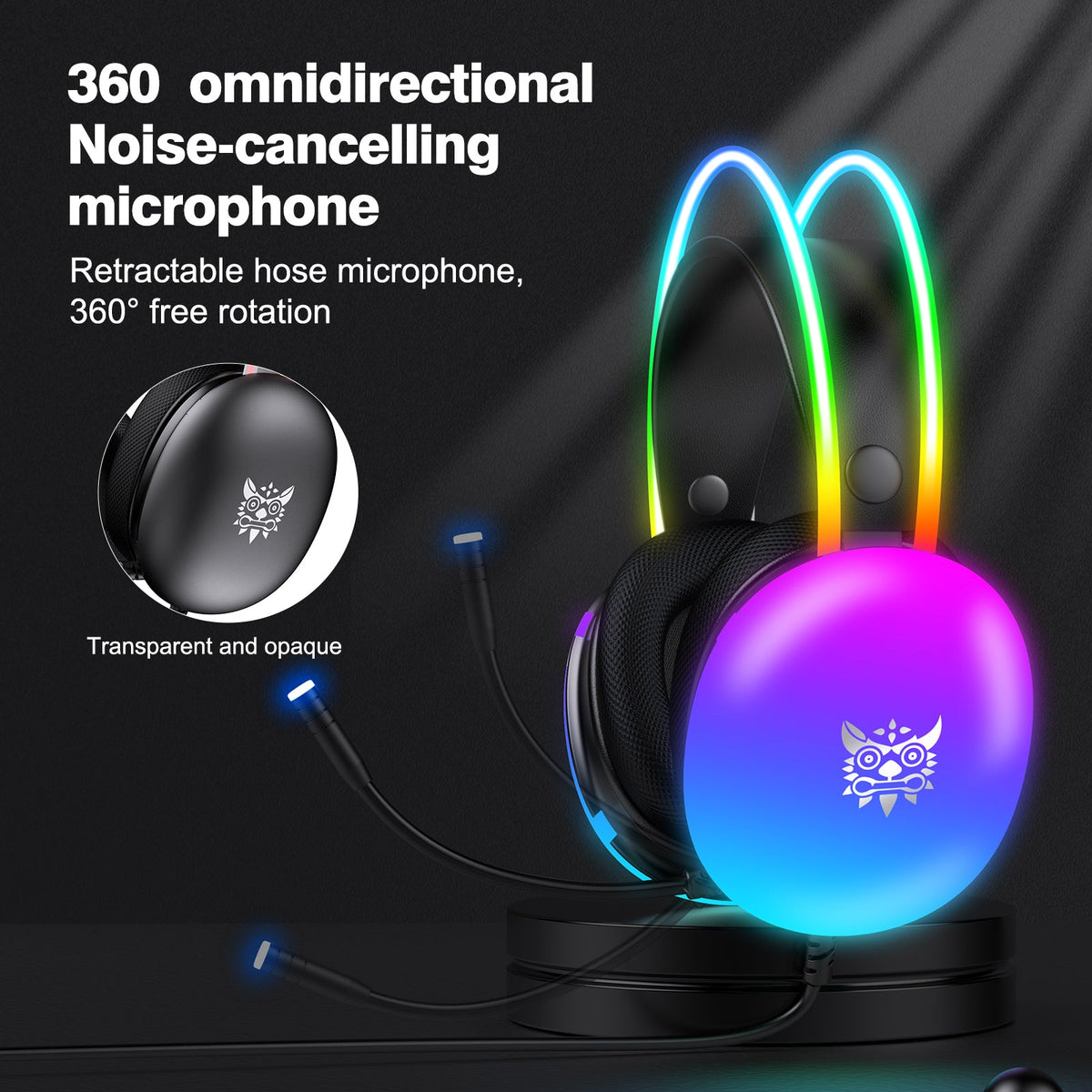 ONIKUMA X25 RGB Gaming Headset | 50mm Drivers | 16Ω · 115±3dB · 20Hz-20kHz | USB + 3.5mm · 2.0m | Retractable 360° Noise-Cancelling Mic | Black