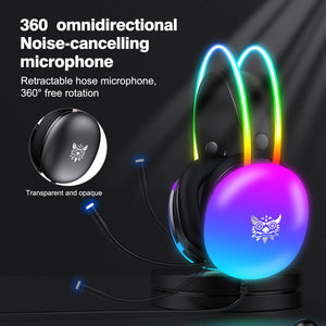 ONIKUMA X25 RGB Gaming Headset | 50mm Drivers | 16Ω · 115±3dB · 20Hz-20kHz | USB + 3.5mm · 2.0m | Retractable 360° Noise-Cancelling Mic | Black