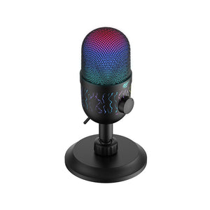 Havit Gamenote GK52 USB RGB Condenser Microphone | Cardioid Pickup | 100Hz-18kHz | 48kHz/16-bit | -33±2dB Sensitivity | ≥88dB SNR | 110dB SPL | Ø14mm Capsule | Built-In Volume Knob & Mute Button | Dynamic RGB | 1.8m USB Cable