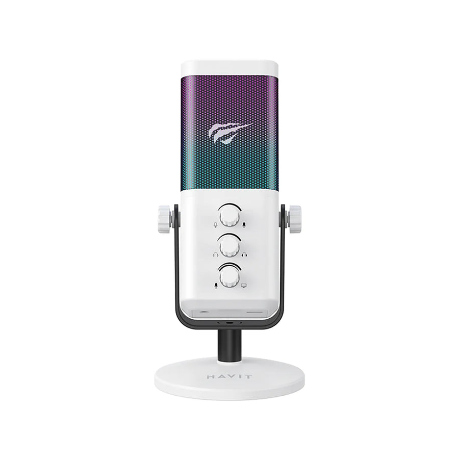 Havit Gamenote GK65 Portable USB-C RGB Condenser Microphone | Cardioid Pickup | 80Hz-16kHz | 3.5mm Real-Time Monitoring 