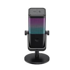 Havit Gamenote GK65 Portable USB-C RGB Condenser Microphone | Cardioid Pickup | 80Hz-16kHz | 3.5mm Real-Time Monitoring | One-Tap Mute with LED Indicator | Built-In Noise Reduction | 9 RGB Lighting Modes | 2m USB-C Cable | Stand Included