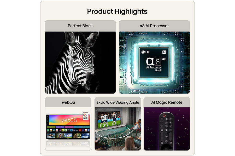 LG OLED B6 highlights: Perfect Black, alpha 8 AI Processor, webOS, wide viewing angle, AI Magic Remote