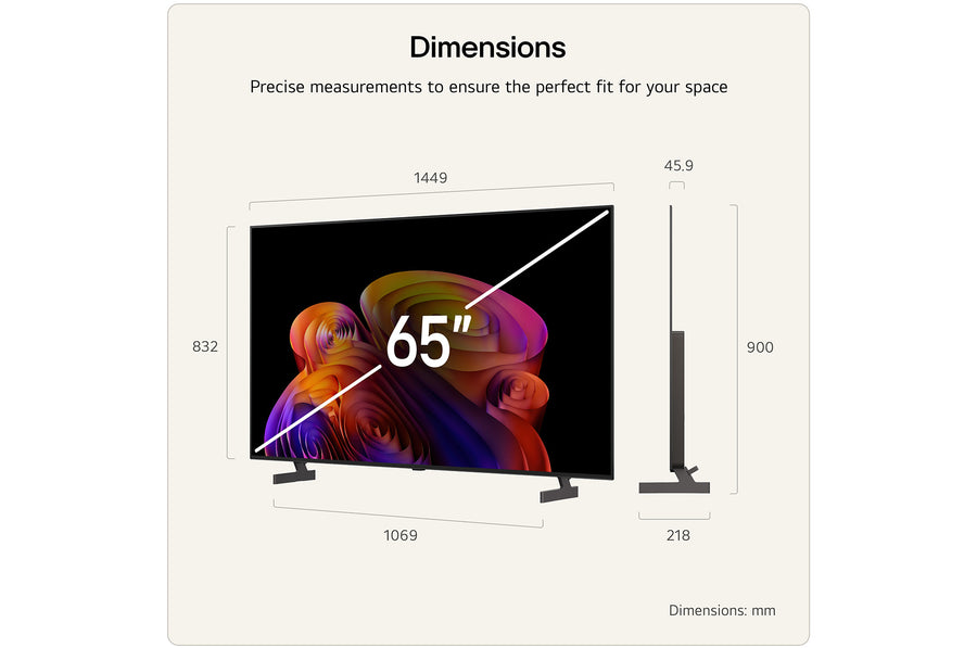 LG OLED B6 65-inch dimensions 1449 x 832 x 45.9 mm, 900 mm high on stand