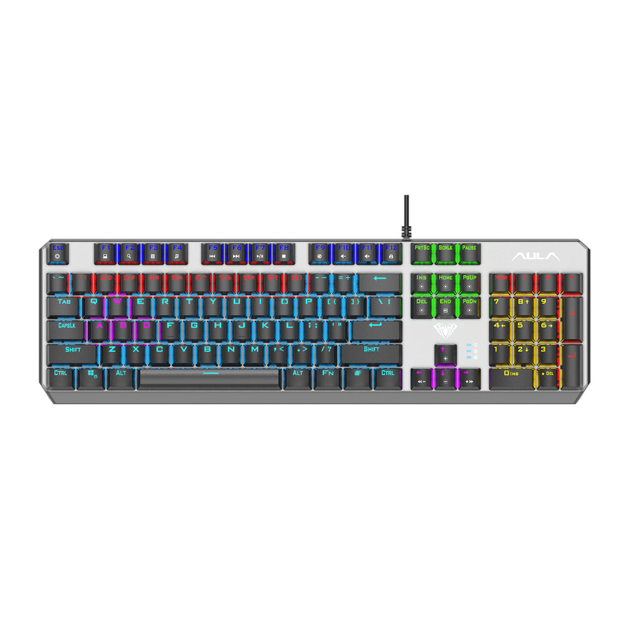 AULA F2066-II Wind Mechanical Gaming Keyboard | 104 Keys · 100% Full-Size | Blue Switches | 20 Lighting Effects | Metal 