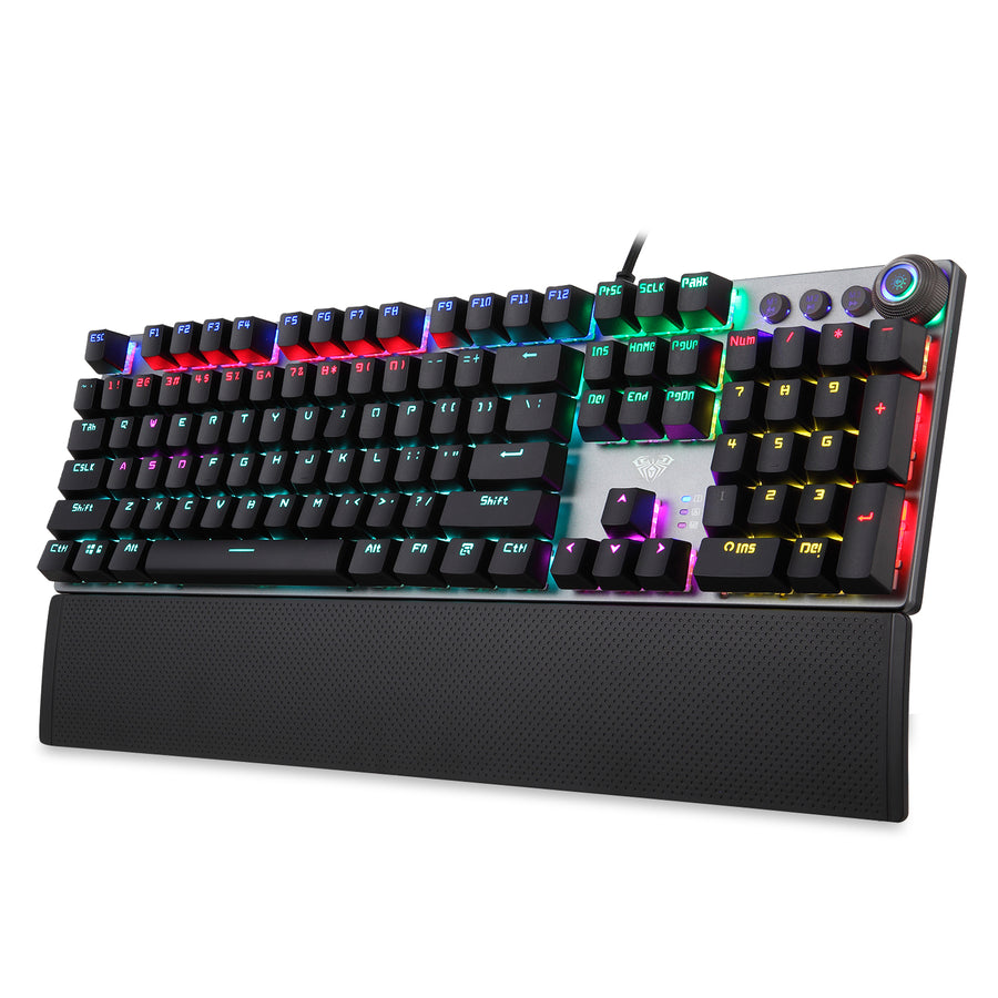 AULA F2058 Mechanical Gaming Keyboard | 104 Keys · 100% Full-Size | KRGD Blue Switches · 60M Keystrokes | Rainbow RGB Ba