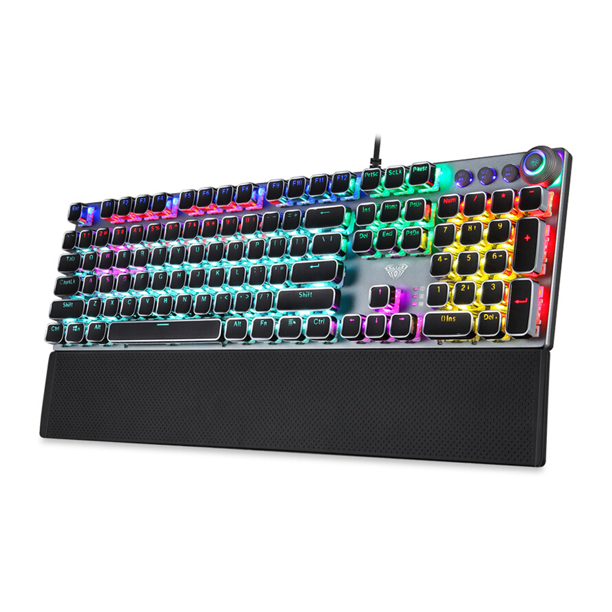 AULA F2088 Mechanical Gaming Keyboard | 104 Keys · 100% Full-Size | Black Switches | Mixed-Colour Backlight · Multi-Function Knob | Full-Key Programmable Macros | Black
