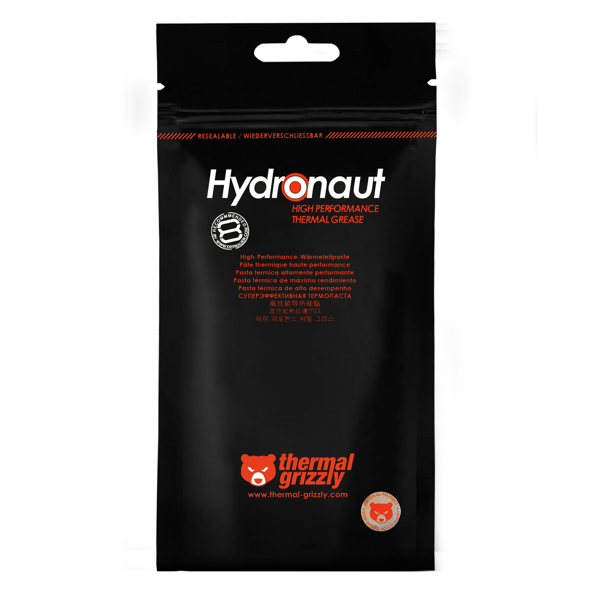 Thermal Grizzly Hydronaut Thermal Paste | 1 g Syringe | 11.8 W/mK | Non-Conductive · 0 pS/m | -200°C to +350°C | Grey