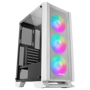 Mars Gaming MC-C Weiß PC Case | ATX Mid Tower | Tempered Glass | ARGB Fans | Mesh Front | White