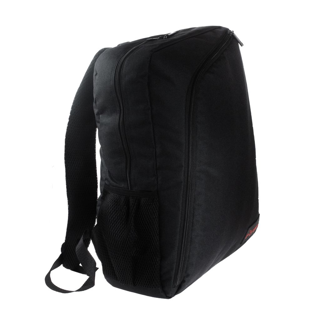 E-train BG02B Laptop Backpack | Fits laptops up to 15.6″ | Waterproof nylon · Padded laptop compartment with safety strap | 3 pockets · Padded adjustable straps | Black