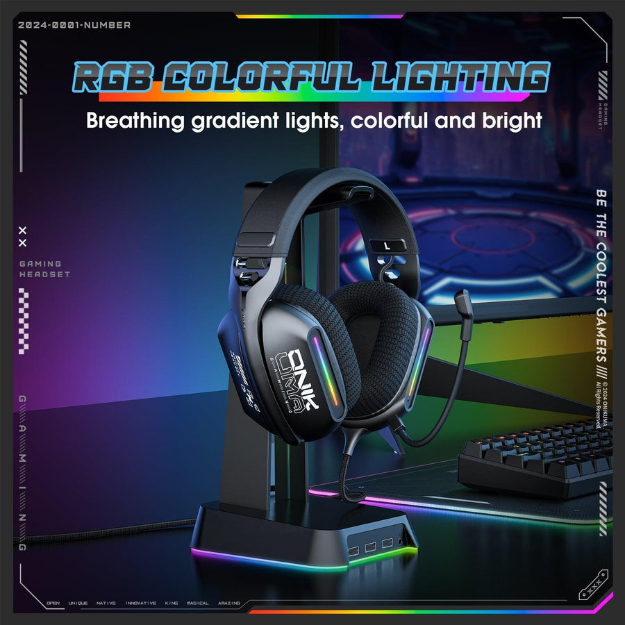 ONIKUMA X12 RGB Gaming Headset | 40mm Drivers | 32Ω · 105±3dB · 20Hz-20kHz | 3.5mm + USB · 2.2m | 360° Omnidirectional N