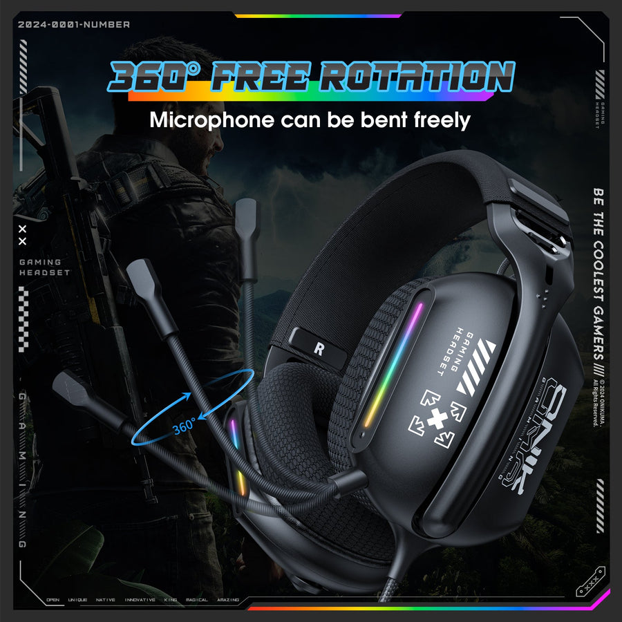ONIKUMA X12 RGB Gaming Headset | 40mm Drivers | 32Ω · 105±3dB · 20Hz-20kHz | 3.5mm + USB · 2.2m | 360° Omnidirectional N