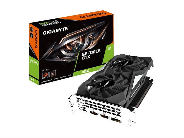 GIGABYTE GeForce GTX 1650 OC 4G Graphics Card | 4GB GDDR5 · 128-bit · 128 GB/s | 896 CUDA Cores · 1710 MHz Core | PCIe 3.0 · 2× HDMI 2.0b · 1× DisplayPort 1.4 | No External Power Connector | Black
