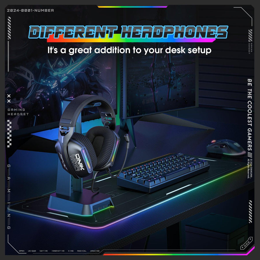 ONIKUMA X12 RGB Gaming Headset | 40mm Drivers | 32Ω · 105±3dB · 20Hz-20kHz | 3.5mm + USB · 2.2m | 360° Omnidirectional N