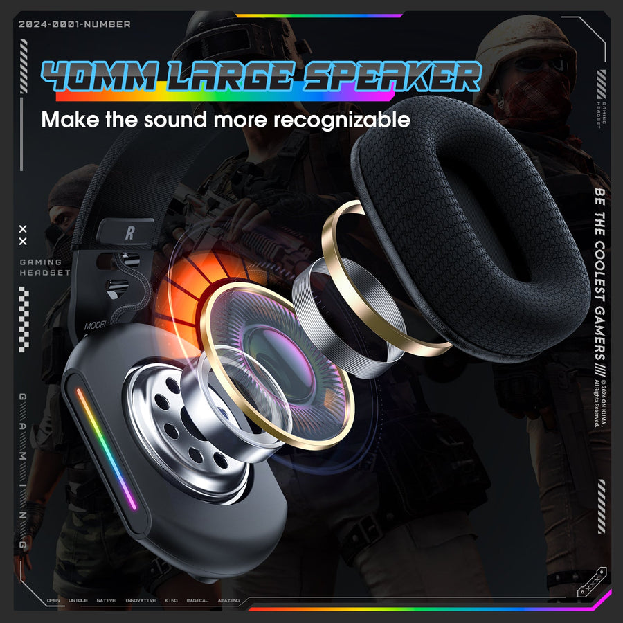 ONIKUMA X12 RGB Gaming Headset | 40mm Drivers | 32Ω · 105±3dB · 20Hz-20kHz | 3.5mm + USB · 2.2m | 360° Omnidirectional N