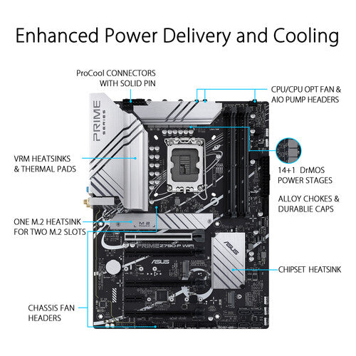 ASUS Prime Z790-P WiFi | Intel LGA 1700 ATX Motherboard | DDR5 7200+ | PCIe 5.0 | 3× M.2 | WiFi 6 | 2.5G LAN | USB 3.2 Gen 2x2 | Thunderbolt 4 / USB4 Header | For Intel 12th/13th/14th Gen