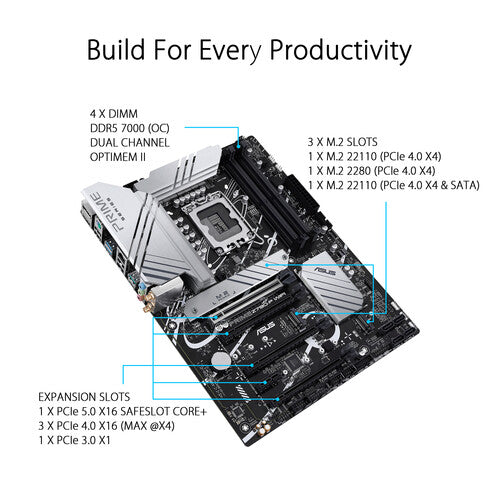 ASUS Prime Z790-P WiFi | Intel LGA 1700 ATX Motherboard | DDR5 7200+ | PCIe 5.0 | 3× M.2 | WiFi 6 | 2.5G LAN | USB 3.2 Gen 2x2 | Thunderbolt 4 / USB4 Header | For Intel 12th/13th/14th Gen