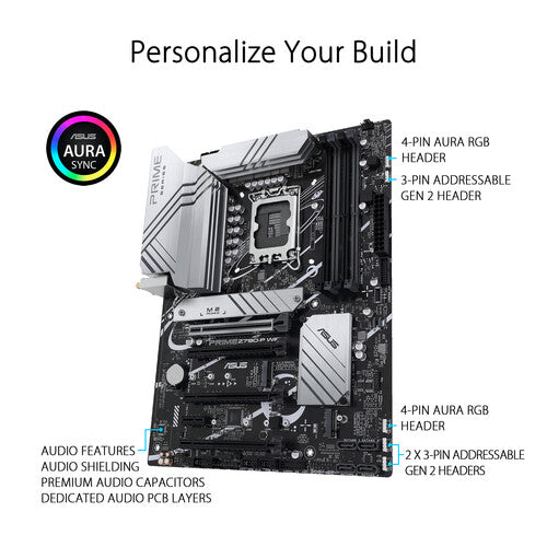 ASUS Prime Z790-P WiFi | Intel LGA 1700 ATX Motherboard | DDR5 7200+ | PCIe 5.0 | 3× M.2 | WiFi 6 | 2.5G LAN | USB 3.2 Gen 2x2 | Thunderbolt 4 / USB4 Header | For Intel 12th/13th/14th Gen