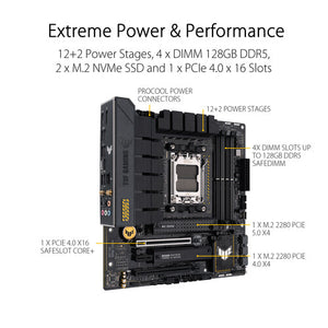 ASUS TUF Gaming B650M-PLUS WiFi | AMD AM5 Micro-ATX Motherboard | DDR5 6400+ | PCIe 5.0 M.2 | Dual M.2 | WiFi 6 | 2.5G LAN | USB 3.2 Gen 2x2 | USB4 Header | For Ryzen 7000/8000/9000 Series