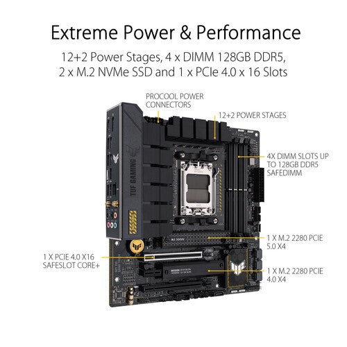 ASUS TUF Gaming B650M-PLUS WiFi | AMD AM5 Micro-ATX Motherboard | DDR5 6400+ | PCIe 5.0 M.2 | Dual M.2 | WiFi 6 | 2.5G LAN | USB 3.2 Gen 2x2 | USB4 Header | For Ryzen 7000/8000/9000 Series
