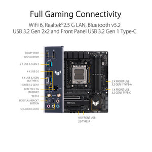 ASUS TUF Gaming B650M-PLUS WiFi | AMD AM5 Micro-ATX Motherboard | DDR5 6400+ | PCIe 5.0 M.2 | Dual M.2 | WiFi 6 | 2.5G LAN | USB 3.2 Gen 2x2 | USB4 Header | For Ryzen 7000/8000/9000 Series