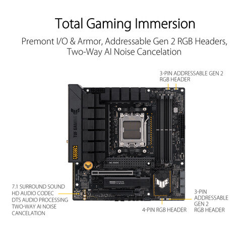 ASUS TUF Gaming B650M-PLUS WiFi | AMD AM5 Micro-ATX Motherboard | DDR5 6400+ | PCIe 5.0 M.2 | Dual M.2 | WiFi 6 | 2.5G LAN | USB 3.2 Gen 2x2 | USB4 Header | For Ryzen 7000/8000/9000 Series