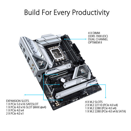 ASUS Prime Z790-A WiFi | Intel LGA 1700 ATX Motherboard | DDR5 7000+ | PCIe 5.0 | 4× M.2 | 16+1 DrMOS | WiFi 6E | Thunderbolt 4 / USB4 Header | For Intel 12th/13th/14th Gen