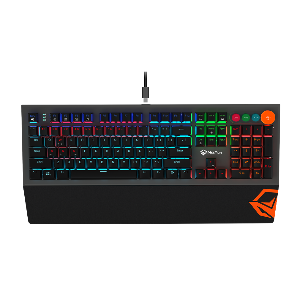 Meetion MK500 Mechanical Gaming Keyboard | 104/105 Keys | OUTEMU Blue Switches | 14 LED Backlight Modes | Detachable Magnetic Wrist Rest | Full-Key Anti-Ghosting | Black · Gray