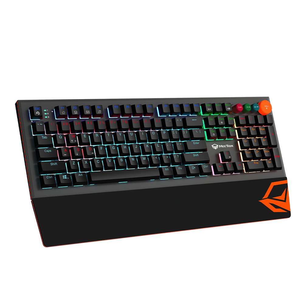 Meetion MK500 Mechanical Gaming Keyboard | 104/105 Keys | OUTEMU Blue Switches | 14 LED Backlight Modes | Detachable Magnetic Wrist Rest | Full-Key Anti-Ghosting | Black · Gray