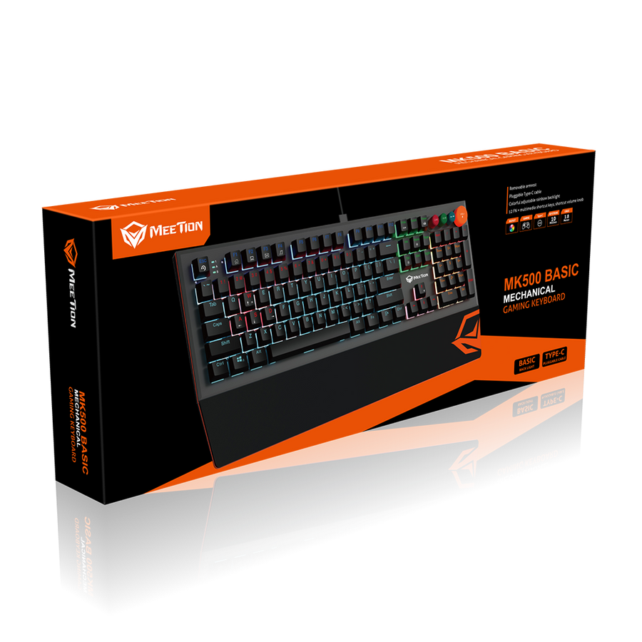 Meetion MK500 Mechanical Gaming Keyboard | 104/105 Keys | OUTEMU Blue Switches | 14 LED Backlight Modes | Detachable Mag
