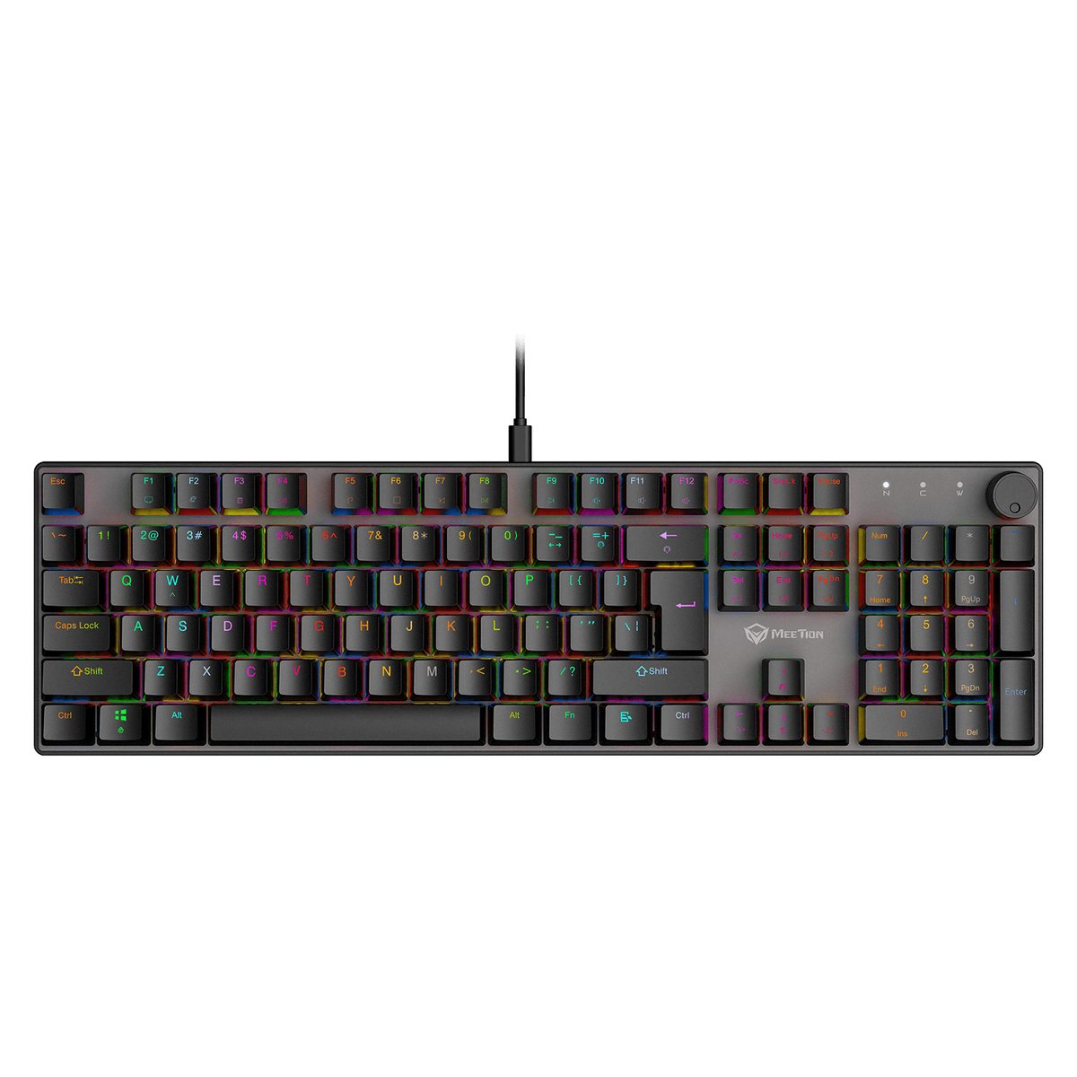 Meetion MK009 Pro Mechanical Gaming Keyboard | 104/105 Keys | Hot-Swappable Red Switches | RGB 16.8M · 18 Effects | 1000 Hz · 1 ms | Volume Knob | Detachable Type-C | AR/EN Keycaps