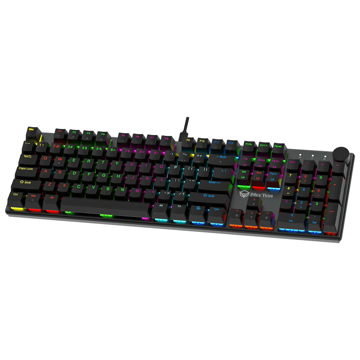 Meetion MK009 Pro Mechanical Gaming Keyboard | 104/105 Keys | Hot-Swappable Red Switches | RGB 16.8M · 18 Effects | 1000 Hz · 1 ms | Volume Knob | Detachable Type-C | AR/EN Keycaps