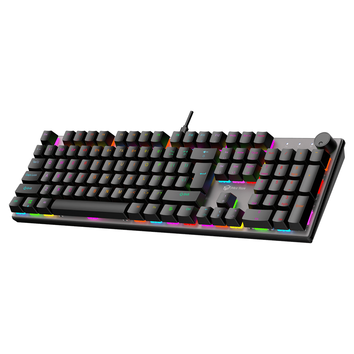 Meetion MK009 Pro Mechanical Gaming Keyboard | 104/105 Keys | Hot-Swappable Red Switches | RGB 16.8M · 18 Effects | 1000 Hz · 1 ms | Volume Knob | Detachable Type-C | AR/EN Keycaps
