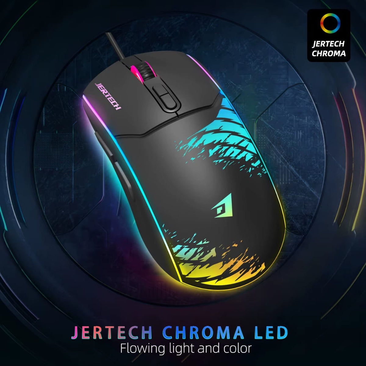 Jertech Shooter XP14 Wired Gaming Mouse | 1200-3600 DPI | 7 Buttons | Up to 1000Hz Polling | RGB Backlight | 1.5m Cable | Black